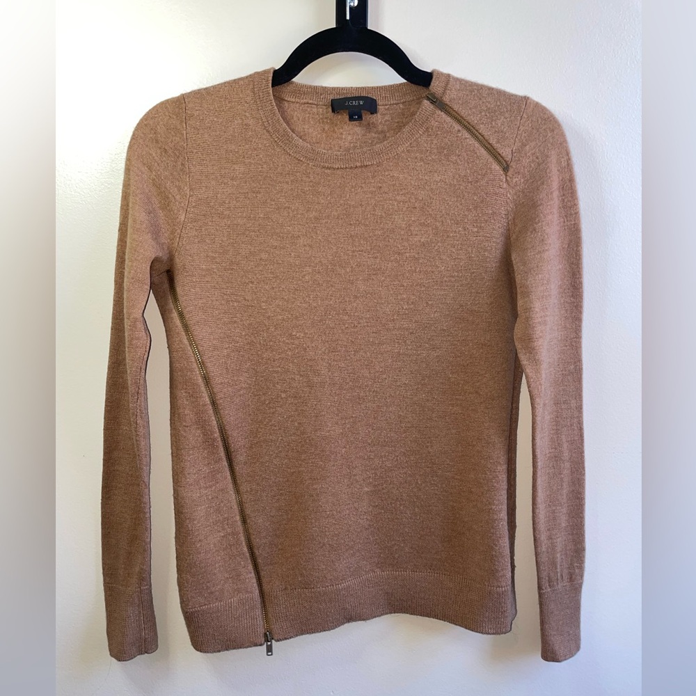 J. Crew camel asymmetrical zipper wool sweater XS
